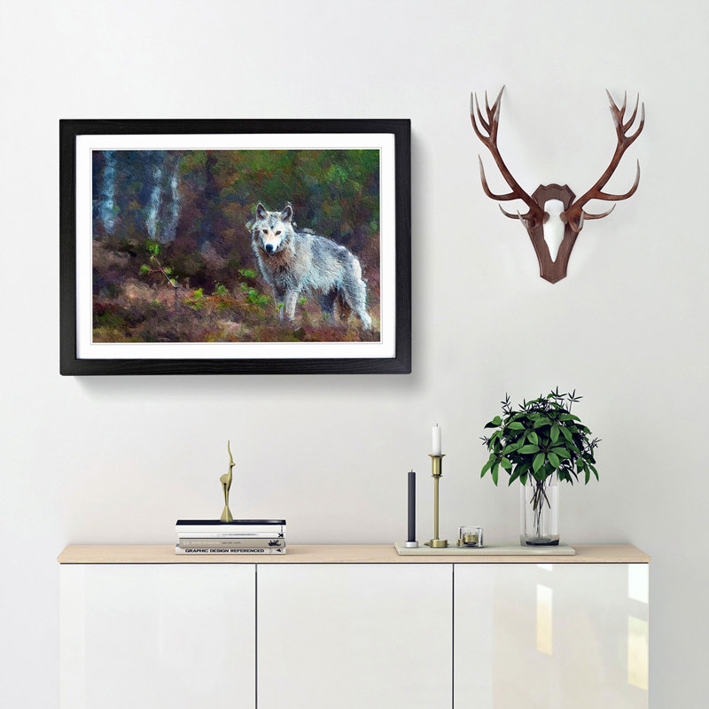 Lone Wolf - Picture Frame Painting Print, 36cm H x 48cm W x 2cm D, Black Framed