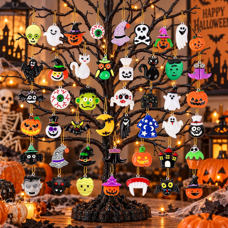 Ensemble de 36 mini décorations d'Halloween en résine aux motifs effrayants assortis