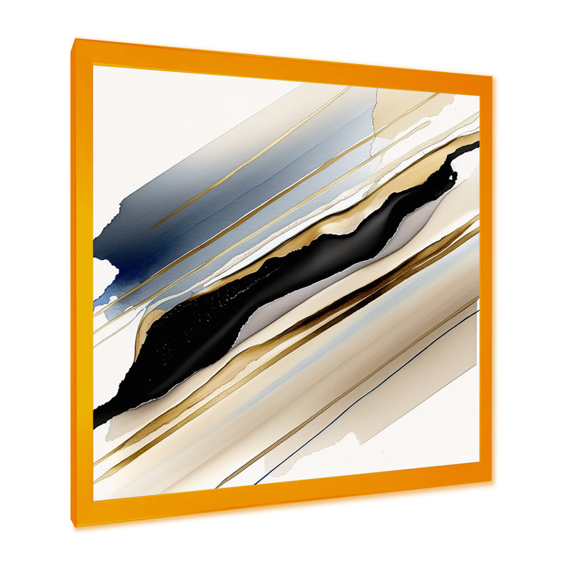 «Black and Gold Cubic Expression X», impression sur toile, Impression dorée sur toile encadrée, H 36 po x l 36 po x P 1,5 po