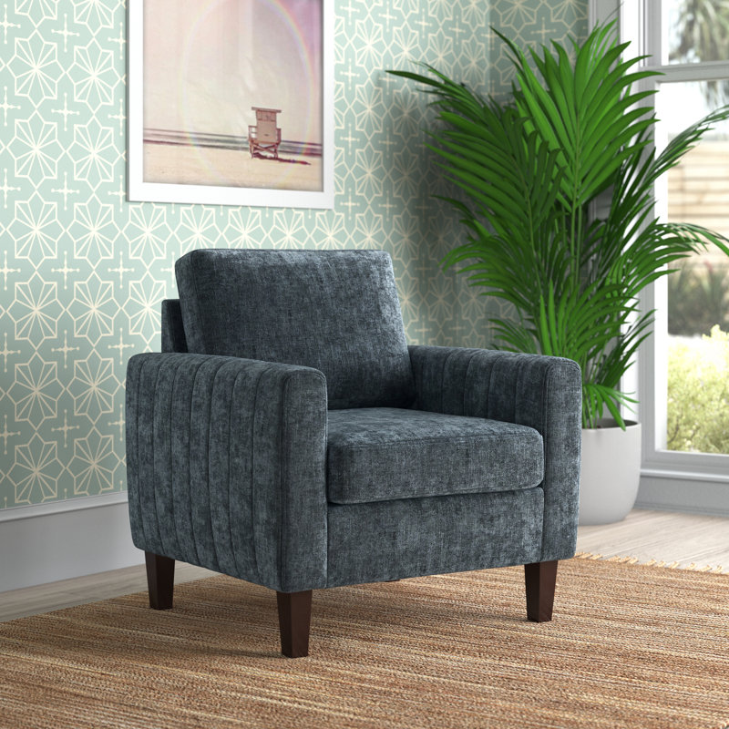 Fauteuil club Ardarius avec pieds en bois, Polyester marine