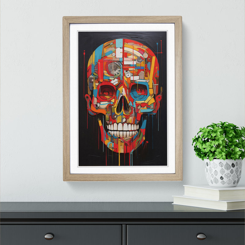 Skull Dadaism Art - Framed Print, 64cm H x 46cm W x 2cm D, Oak Framed