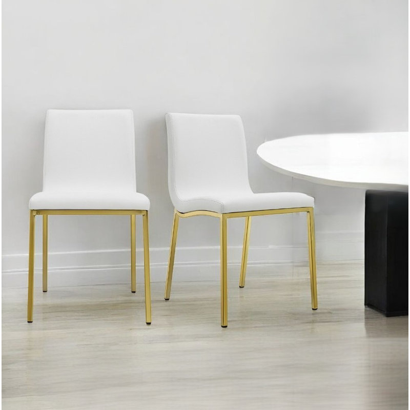 Folkston Upholstered Parsons Chair, White Faux Leather, Silver