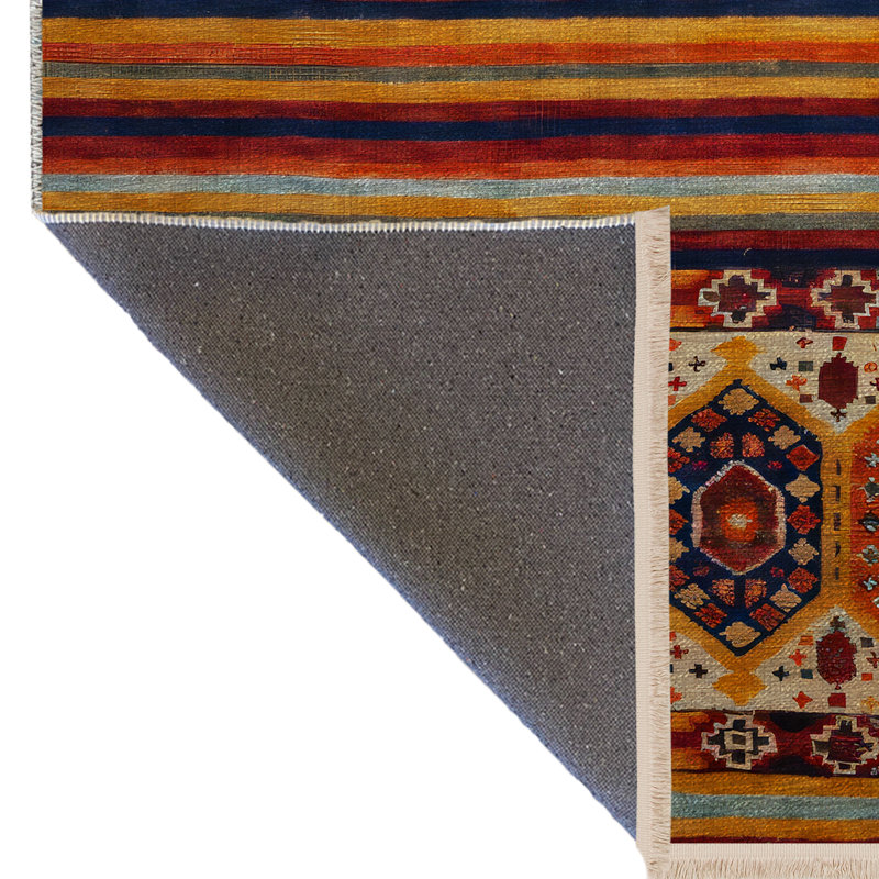 Tapis décoratif rétro multicolore, Rectangle 4 pi 11,06 po x 9 pi 10,11 po