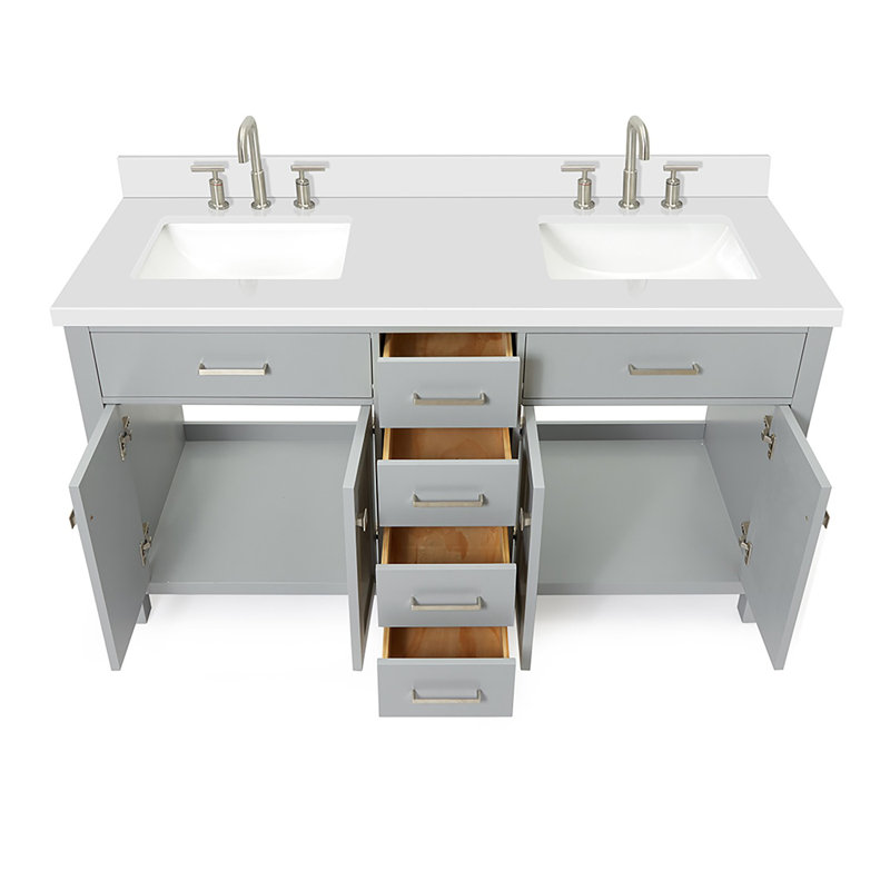 Ensemble de meuble-lavabo double 61 po Abbate, gris