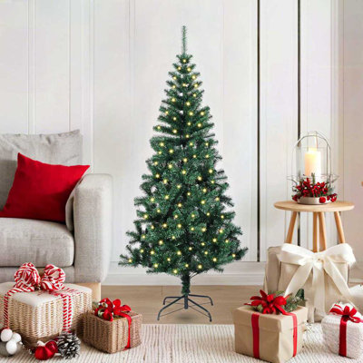 vidaXL Artificial Pre-lit Christmas Tree Green PVC and Metal