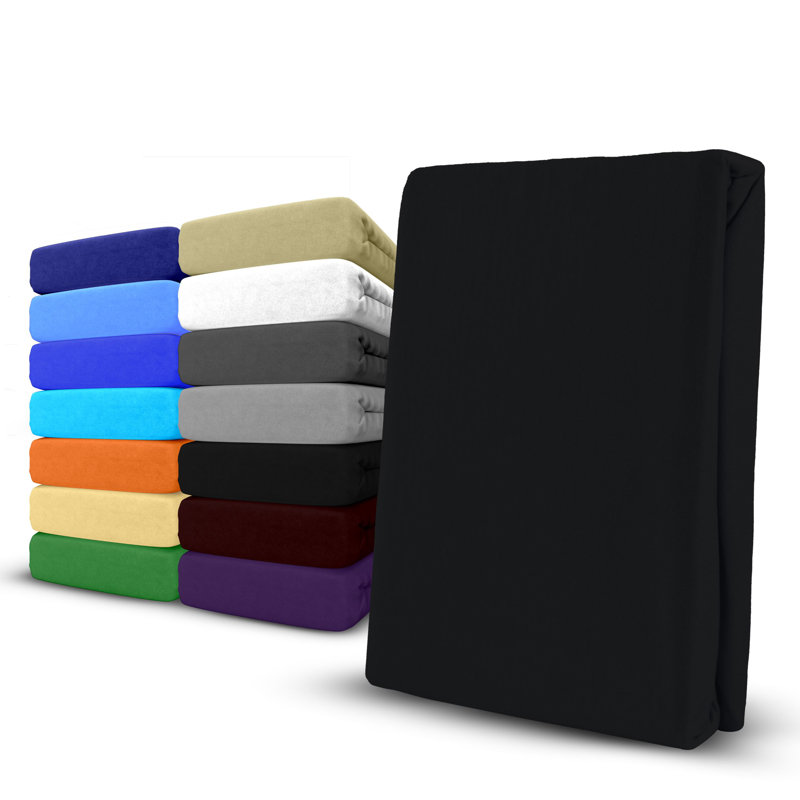 100% Cotton Jersey Knit Fitted Sheet, Black, European Double (140 x 200cm)