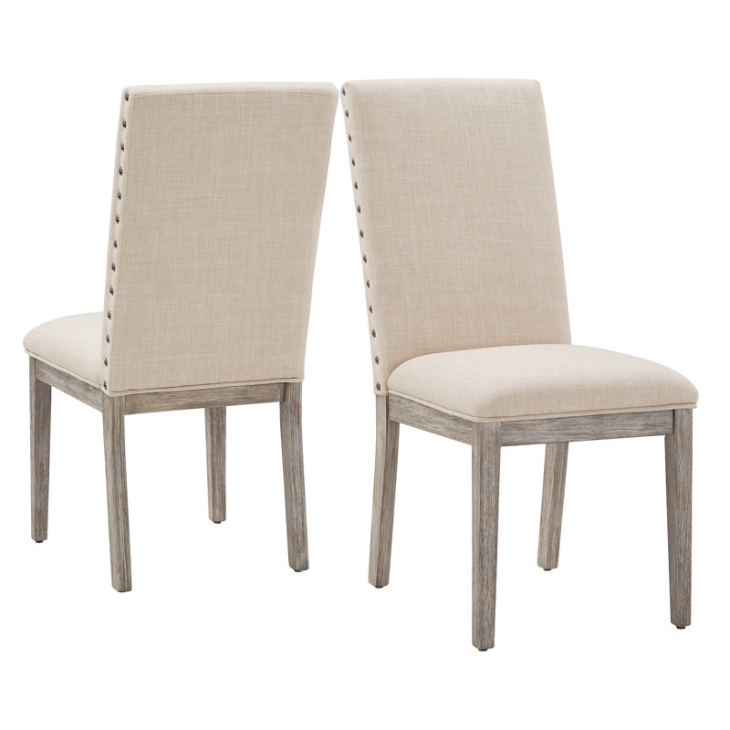 Chaise de salle à manger rembourrée en lin Irving Place Parsons, Lin beige, Chêne gris antique