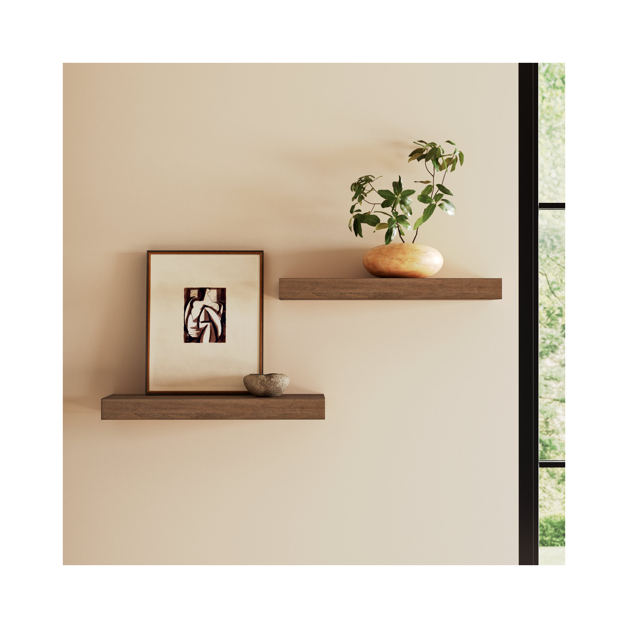 Jeremiah 2 Piece Picture Ledge Wall Shelf, Rustic Brown, 2.3" H x 24" W x 8" D