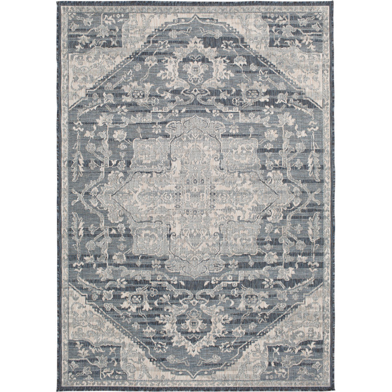 Tapis bleu Bungalow Rose Morwell Alikonz, Rectangle 7 pi 10 po x 9 pi 10 po