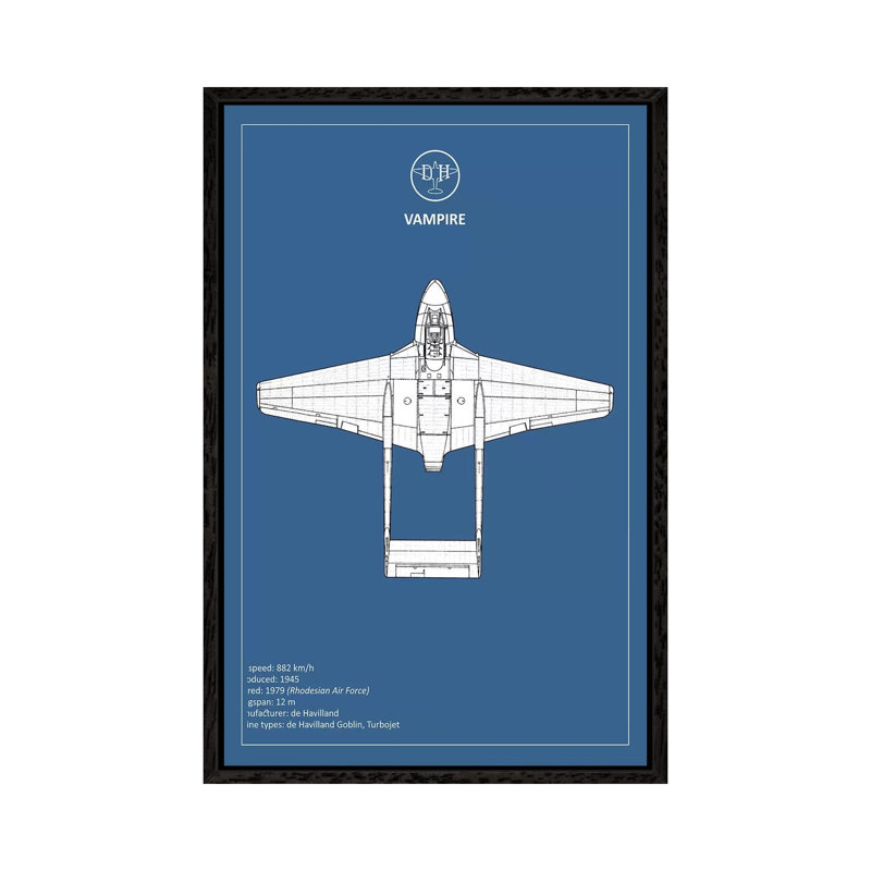 BP De-Havilland Vampire by Mark Rogan - Print on Canvas, Black Framed, 66.04 cm H x 45.72 cm W