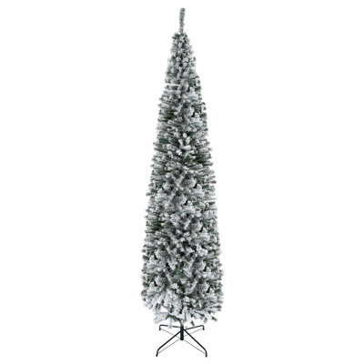 9' Tall Unlit Snow-Flocked Slim Artificial Christmas Tree With Realistic Branches And 1014 Tips