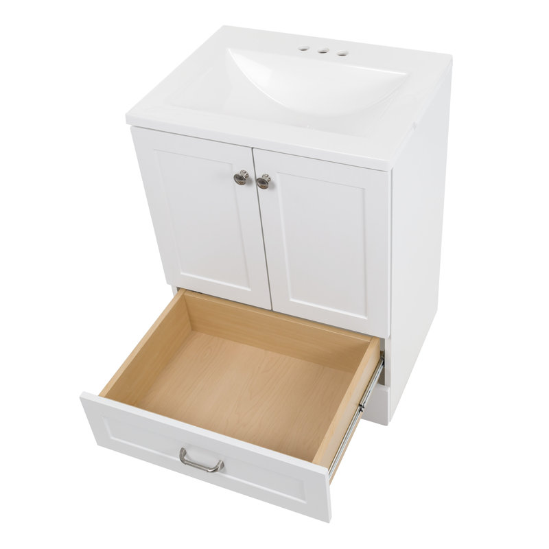 Meuble-lavabo sur pied simple avec plateau Emlyn 24,5 po, Blanc