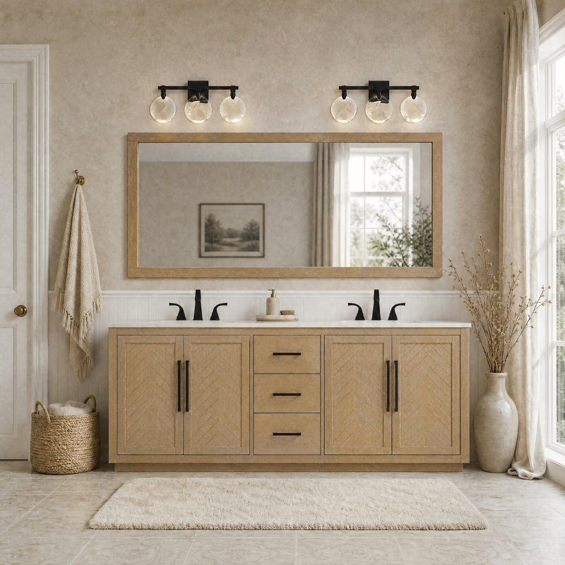 84 inch Double Bathroom Vanity, Linen Oak