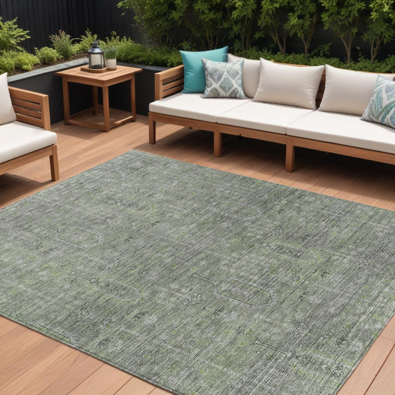 Tapis intérieur / extérieur gris lavable 10 pi x 14 pi Southwestern