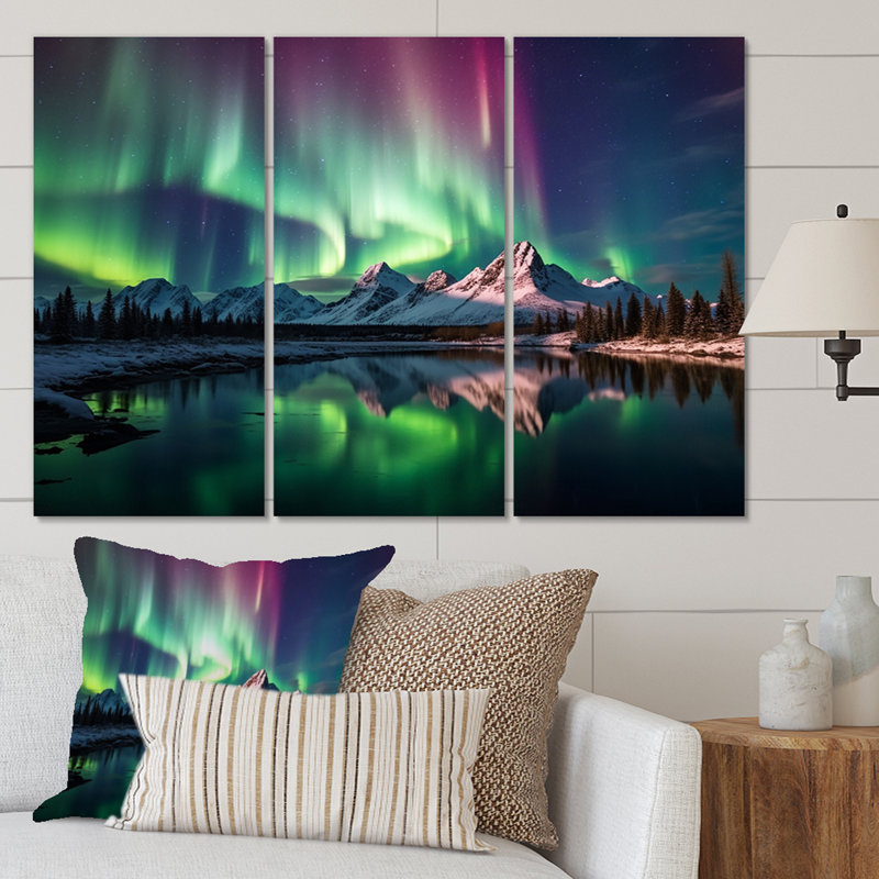 Yukon Dream Aurora V sur toile, reproduction de 3 pièces, H 28 po x l 36 po x P 1 po