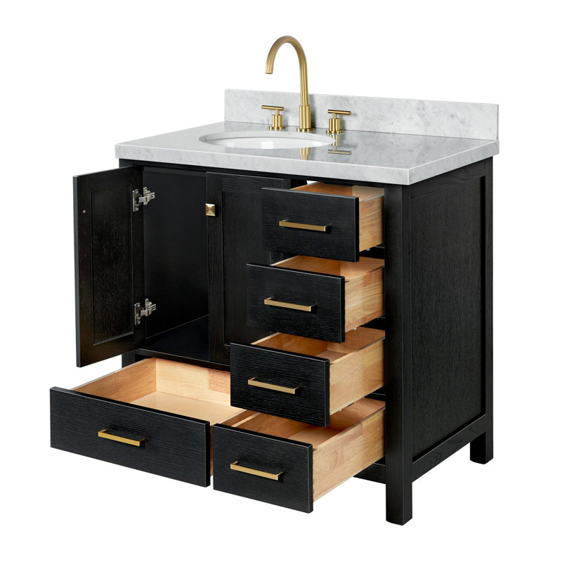 Amariani 37" Single Bathroom Vanity Set, Black Oak, Oval