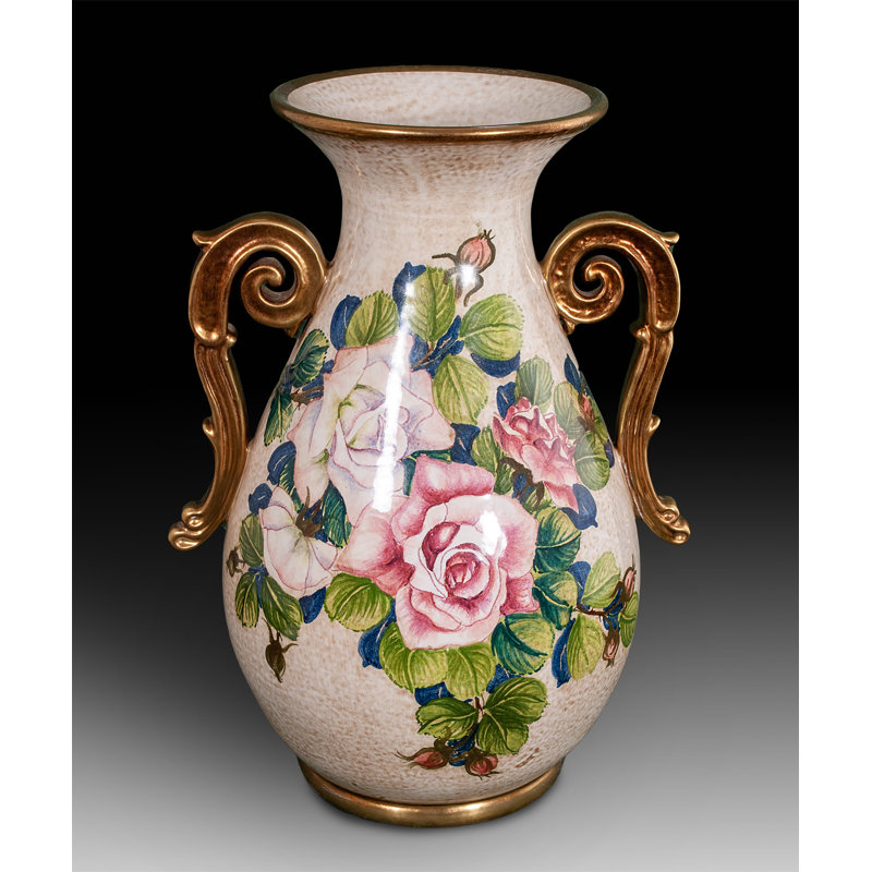 Green/Gold/Pink 15" Ceramic Table Vase