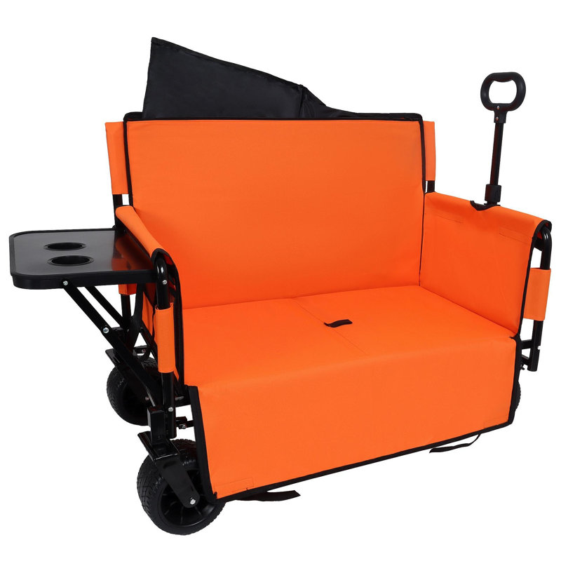 Chariot pliable 3-en-1 avec banquette, protection contre les brevets - Comprend 1 sac de glace, un chariot utilitaire robuste de 500 lb, des roues tout-terrain d'une capacité de 180 L pour le camping, la plage, les sports, le jardin, orange