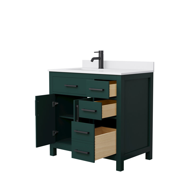 Green Freestanding Single Bathroom Vanity with White Cultured Marble Top