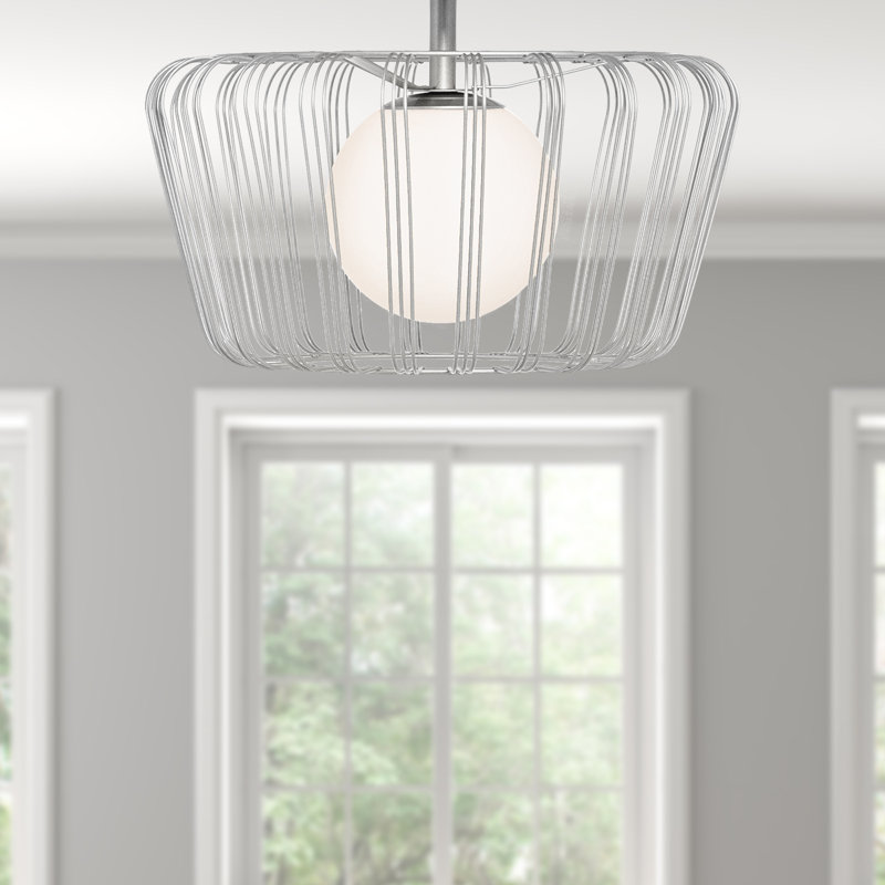 13"W Mateo Silver Caged Globe Shade Ceiling Light 