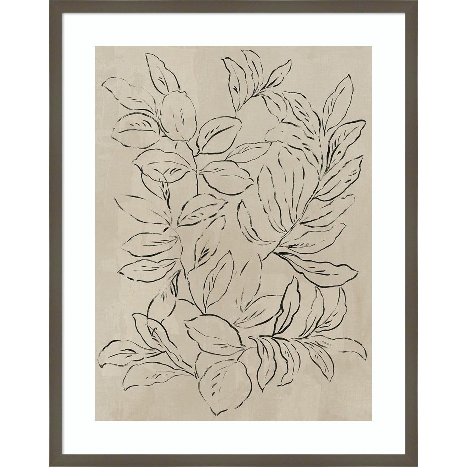 Kimbell "Outlined Leaves II" Print, Gray, 33.25" H x 26.25" W