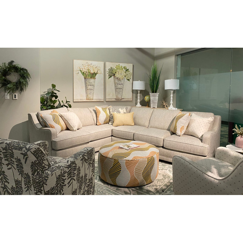 Weigand 39" Wide Round Abstract Cocktail Ottoman, Owen Straw Revolution Performance Fabrics