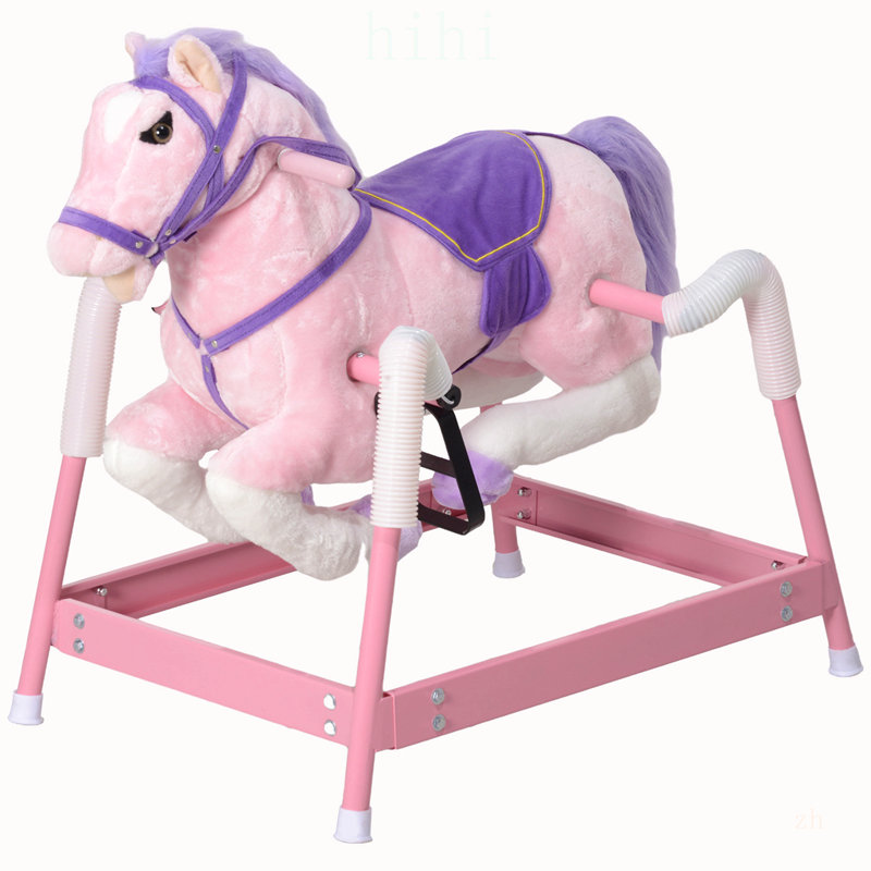 Cheval à bascule interactif à ressort avec sons, étriers et selle en peluche pour enfants de 3 à 8 ans, rose, Pink