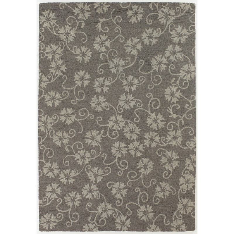 Tapis floral en laine touffeté à la main gris et ivoire Medford, Ivoire / Gris, Rectangulaire 9 pi x 13 pi