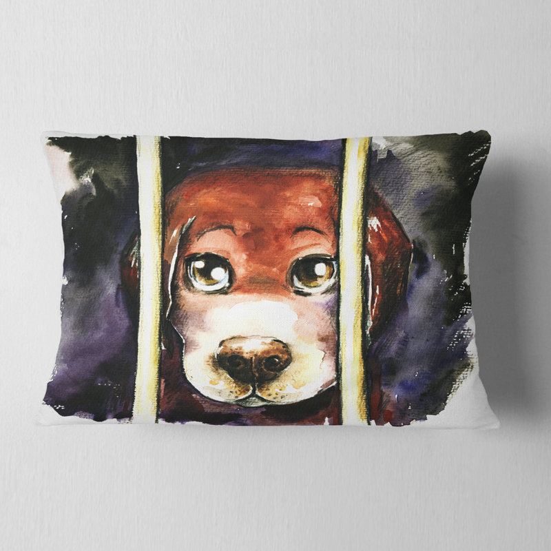 Sad Dog in Animal Shelter - Coussin imprimé animal