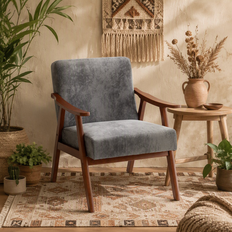 Chaise d'appoint avec revêtement en microfibre et structure en bois massif, parfaite pour ajouter style et confort à tout espace de vie moderne Mid-Century