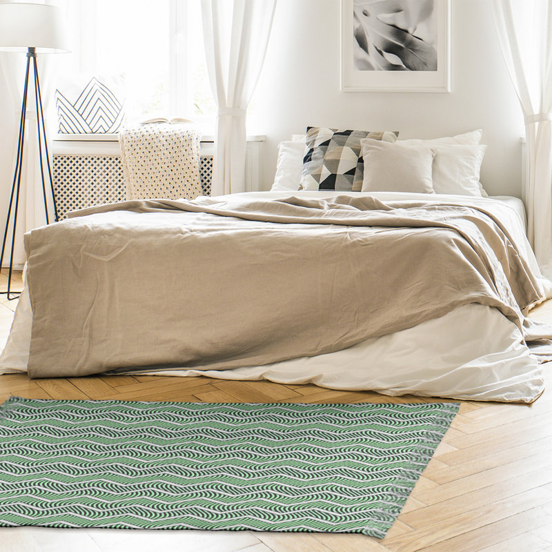 Tapis vert à motif de chevrons ondulés, Non