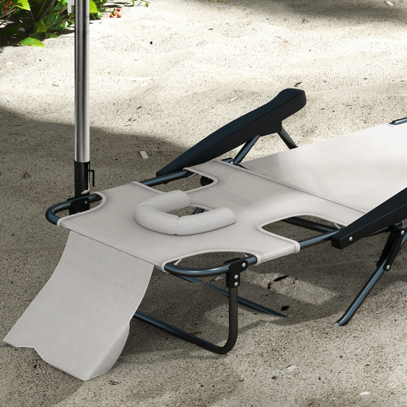 Cream White Folding Patio Chair, 4 Adjustable, Face & Arm Holes, Pillow For Sun Relax Beach Sunbathing White, , Foldable Comfort
