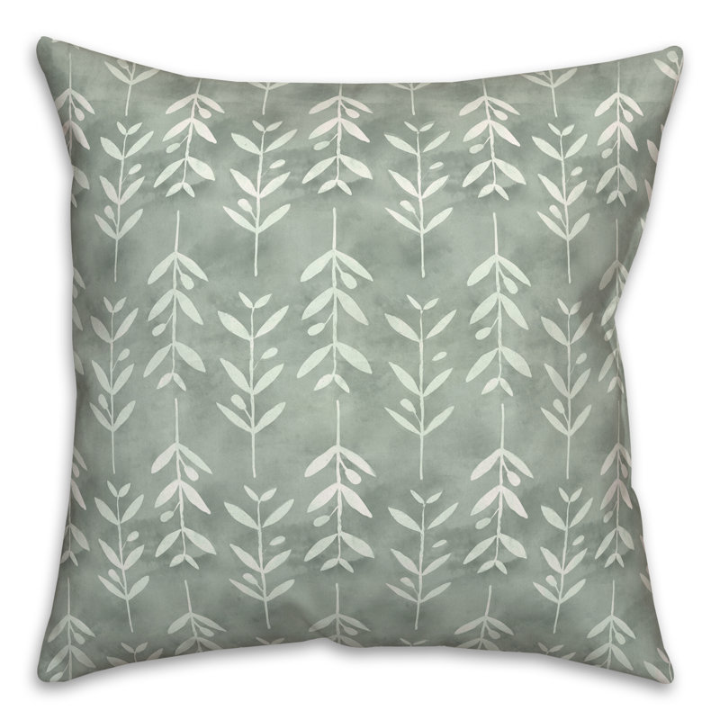 18" Sage Green and White Cotton Floral Throw Pillow
