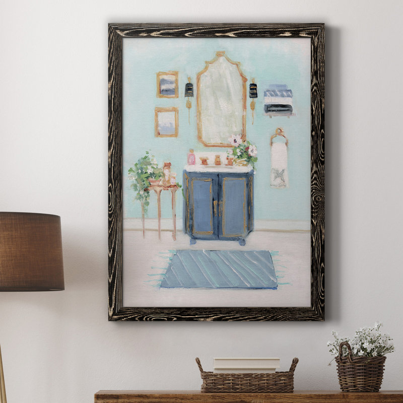 «Blue Bath II», peinture sur toile encadrée, H 31,5 po x l 23,5 po x P 1,5 po, Noir
