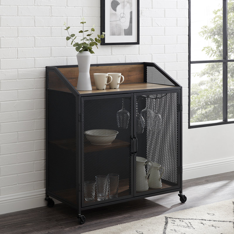 Armoire de bar de 38 po avec rangement pour le vin Munich, Chêne rustique