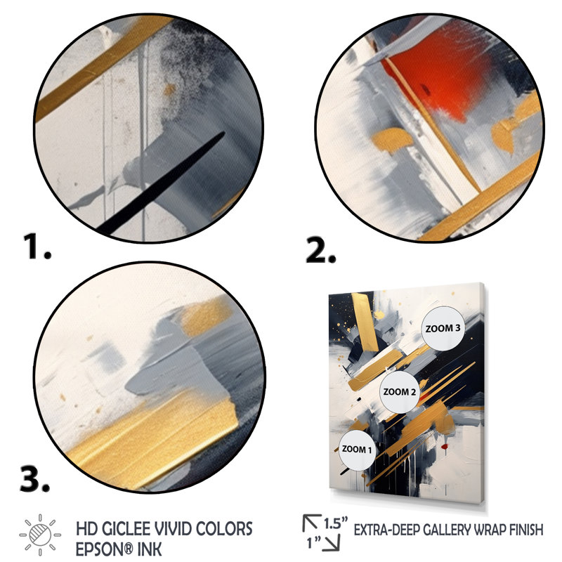 «Gold and Black Abstract Angles IV - Cubism», reproduction d'art mural, Cadre flottant doré, H 40 po x l 30 po x P 1,5 po
