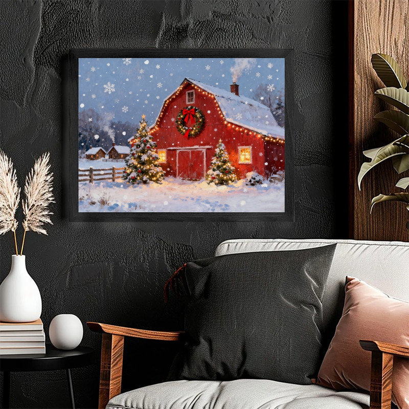 Art mural de ferme rustique noire encadrée de Noël, H 13 po x l 17 po
