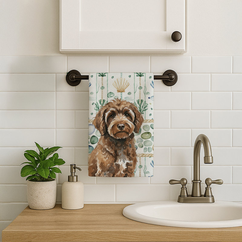 Coastal Sea Glass Kitchen Towel, Brown Portuguese Water Dog