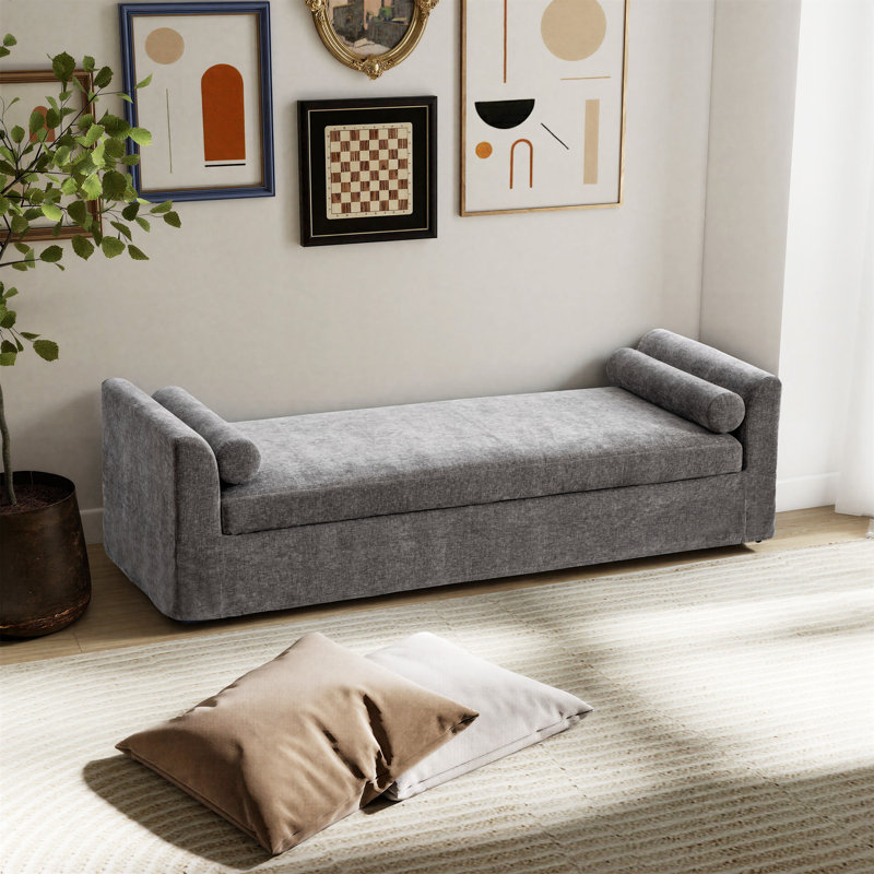 Banc rembourré avec deux coussins Modern Chenille, Gris