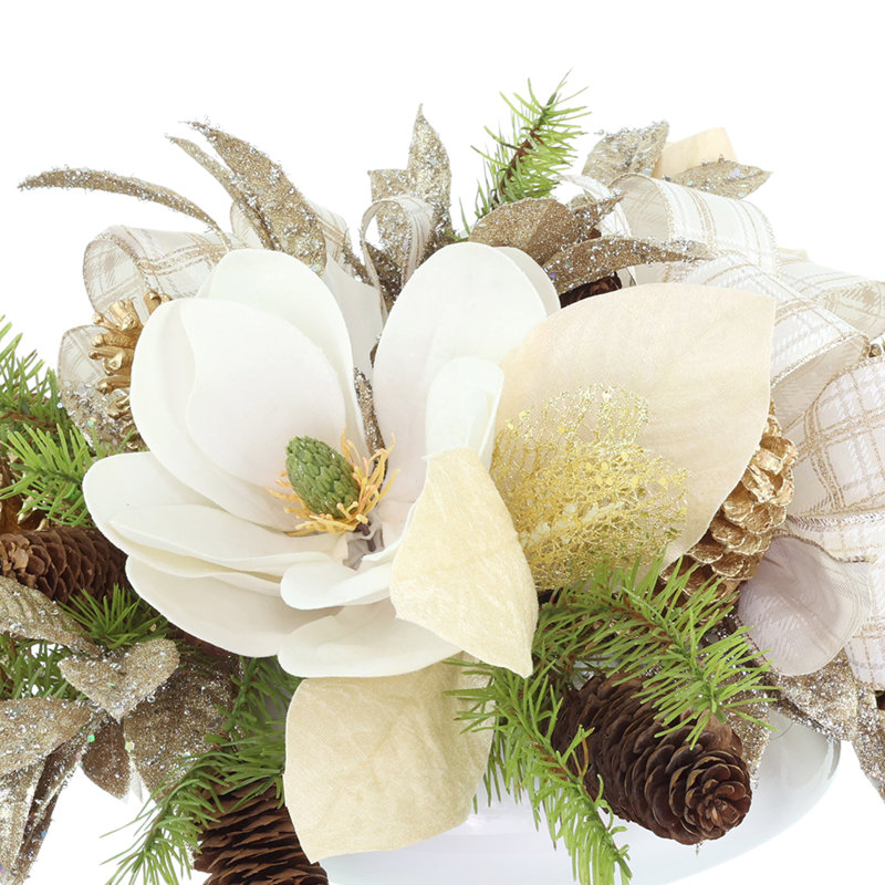 Arrangement Holiday Magnolia en pot de Fiberstone