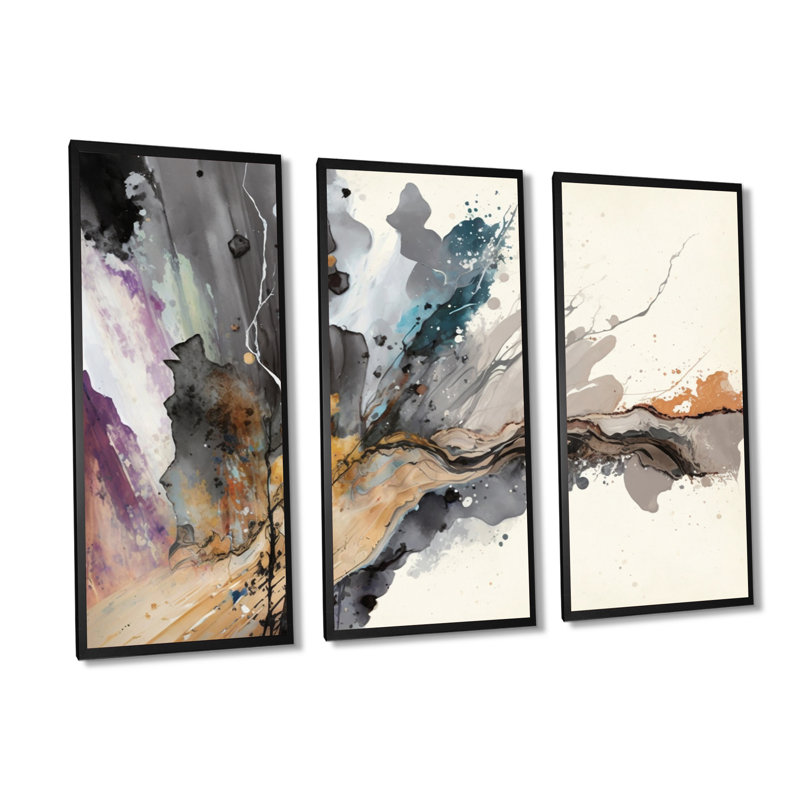 «Jazz Rhythms in Shades of Grey I», reproduction sur toile 3 pièces, Toile encadrée noire, H 28 po x l 36 po x P 1 po