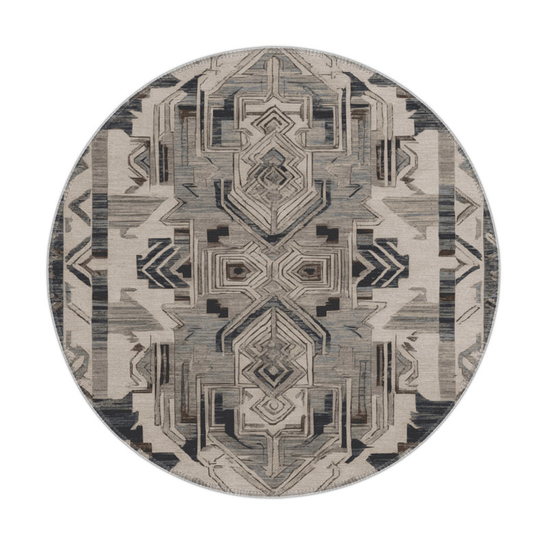 Tapis turc intérieur et extérieur gris, Rond 5 pi