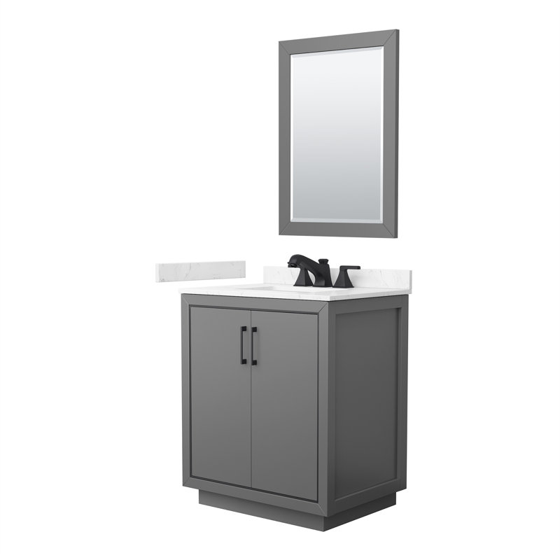 Icon 30" Freestanding Single Bathroom Vanity with Cultured Marble Top, Gray, Matte Black, Carrara Cultured Marble