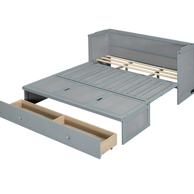 Lit lisse avec grand tiroir et grand tiroir, Gris, Grand lit