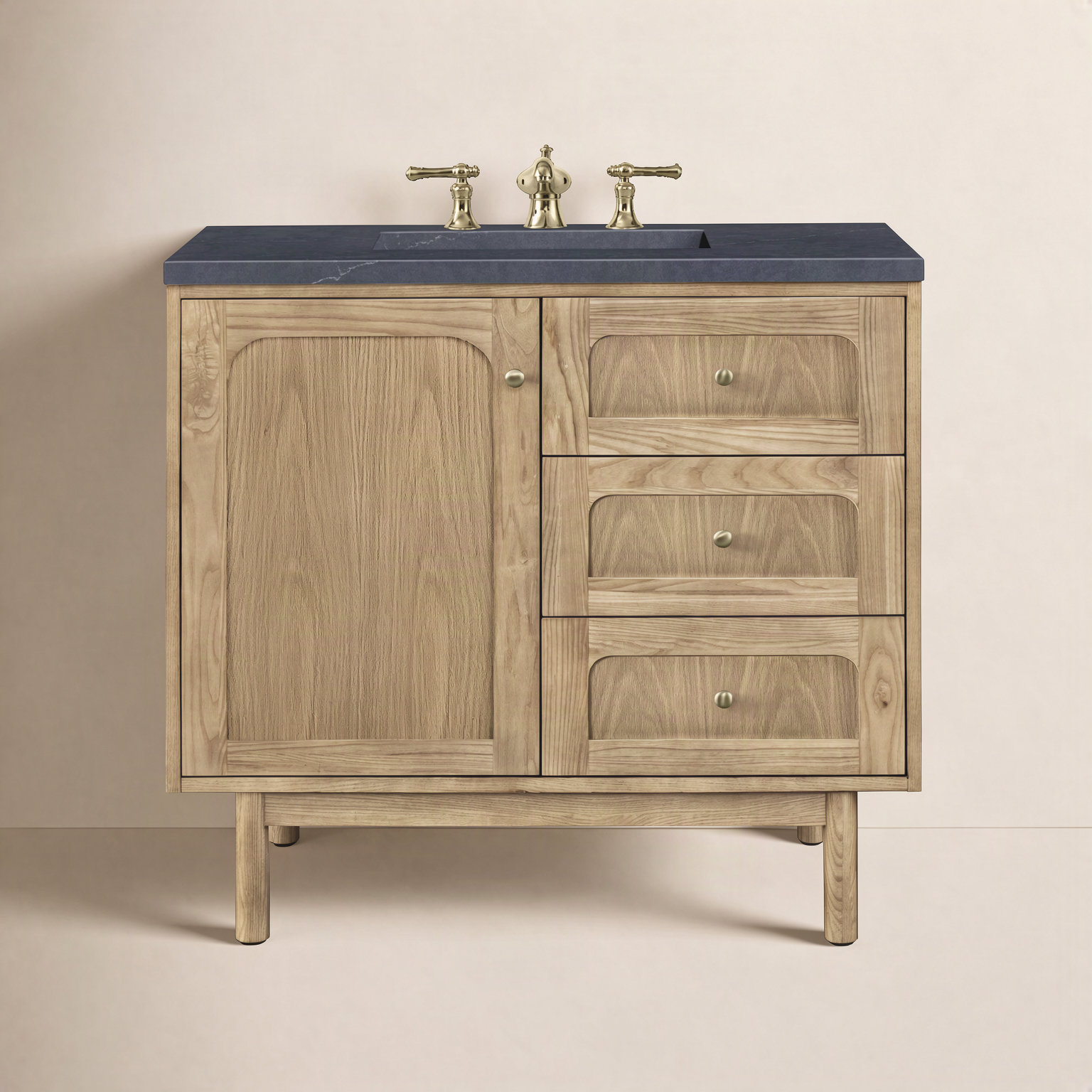 Laurent 36" Single Bathroom Vanity, Light Natural Oak, Charcoal Soapstone, 8" Widespread