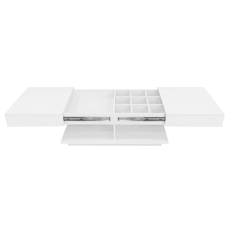 Table basse extensible, table basse centrale efficace avec plusieurs compartiments de rangement, table basse réglable multifonctionnelle avec espace de rangement caché pour le salon