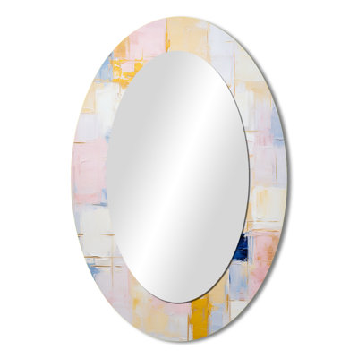 Timeless Moments In Pastel Pink Yellow And Blue - Abstract Oval Decorative Mirror On Metal