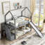 Lit superposé simple au dessus d'un lit simple avec glissière convertible, escalier de rangement pouvant être placé à gauche ou à droite, gris