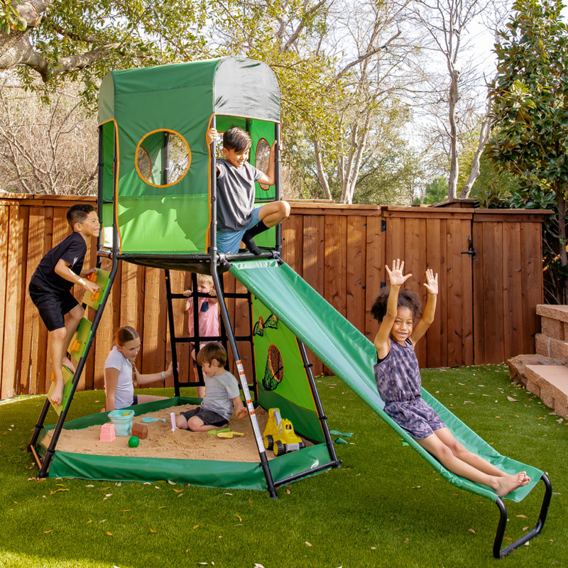 gobaplay SummitPro Climbing Tower, Outdoor Playset with Slide for Kids 6+, Green