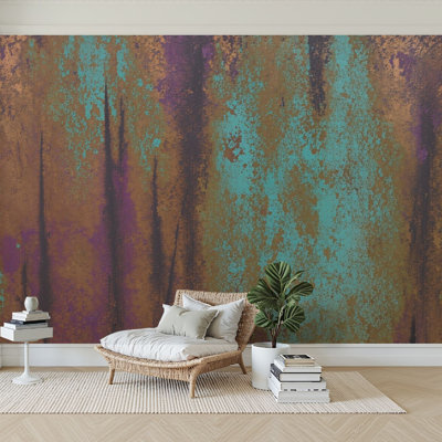 Panneau mural auto-adhésif moderne pour la chambre à coucher en métal rouillé de couleur l 96 po x H 69 po Peel and Stick